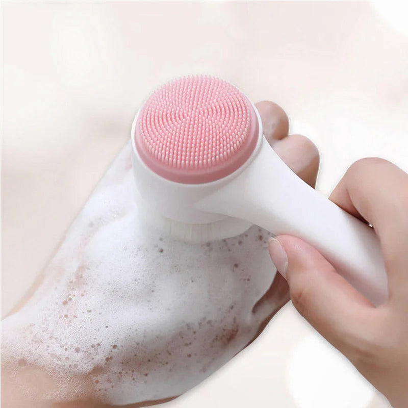 Silicone cleansing brush in use
