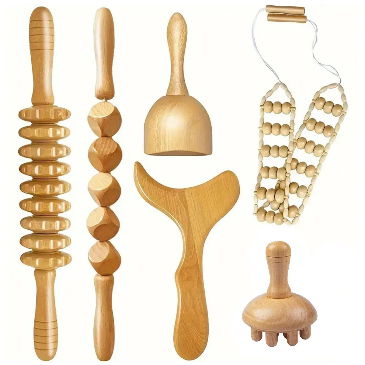 Wooden massage roller in use