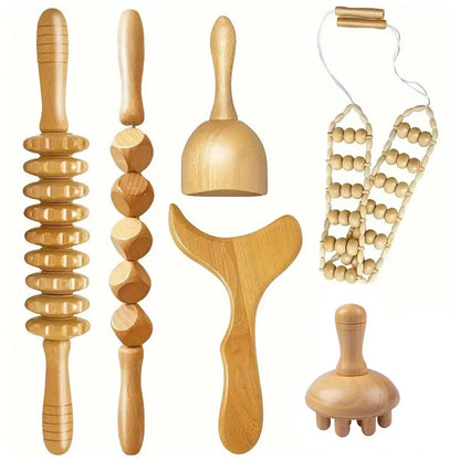 Wooden massage roller in use